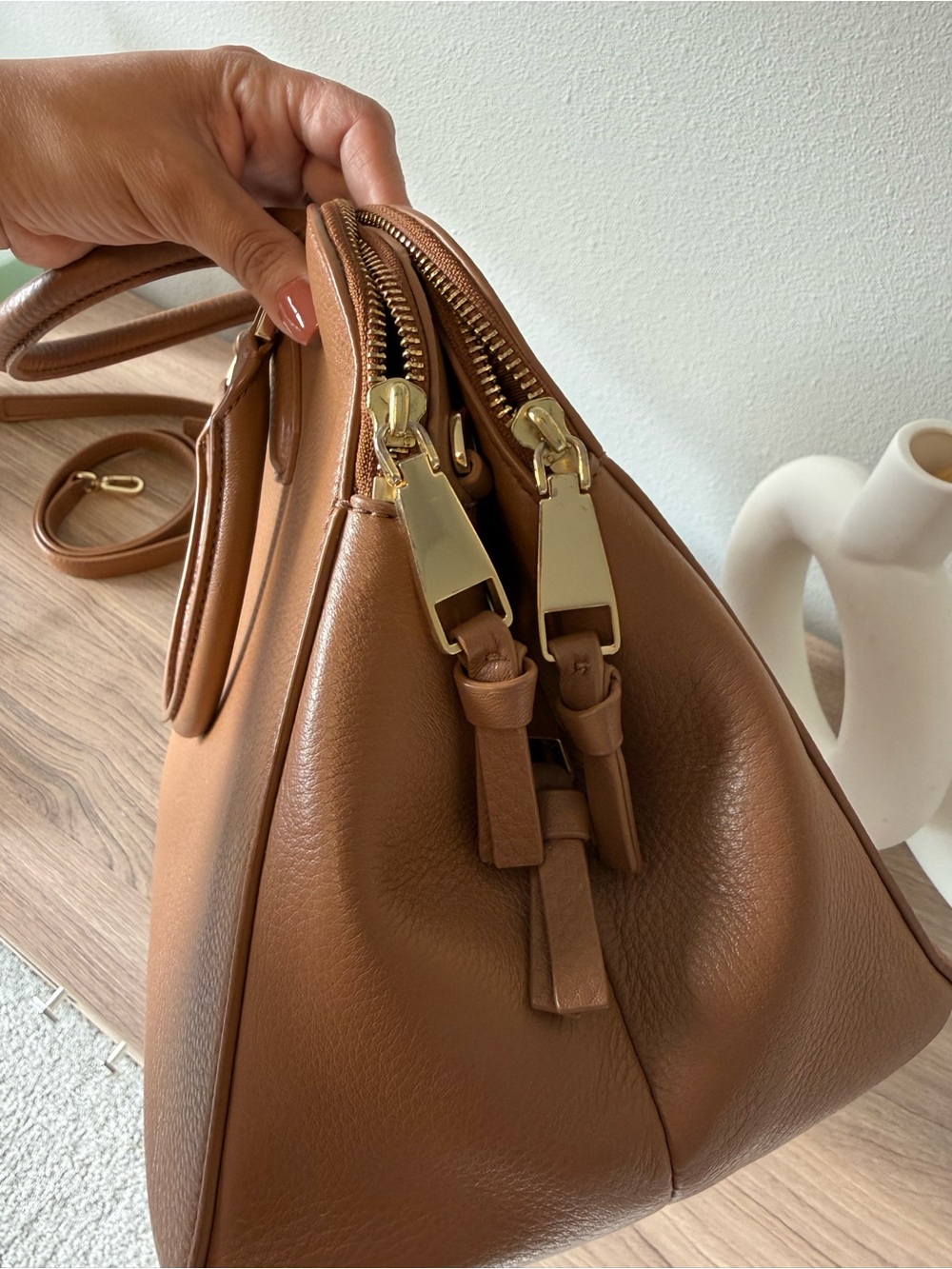Tory Burch Pebbled Double Zip Satchel - Tan - Picture 14 of 14